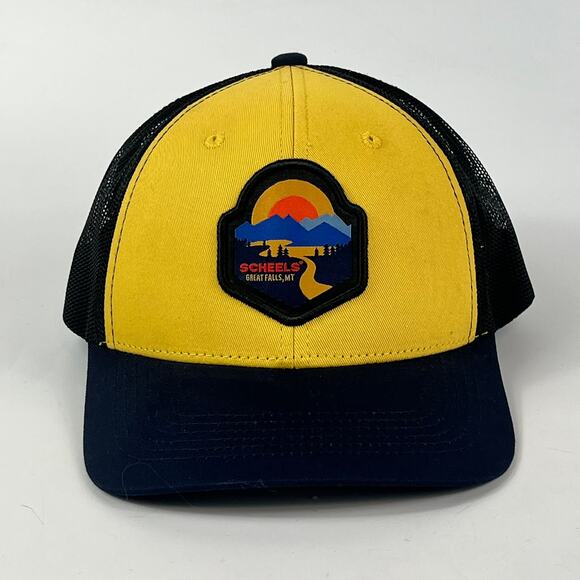 Scheels Mens Yellow Trucker Cap Baseball Hat Great Falls Montana Mesh Snapback - Picture 1 of 9